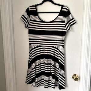 L Black and White Stripe Skater Dress